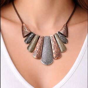 Artisan Copper and Silver Tone Necklace unique design